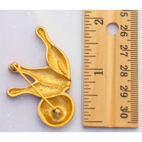 Vintage Golden Bowling Brooch | Gold Tone Bowling Pin and Ball Brooch Avon | J4 - Picture 2 of 2